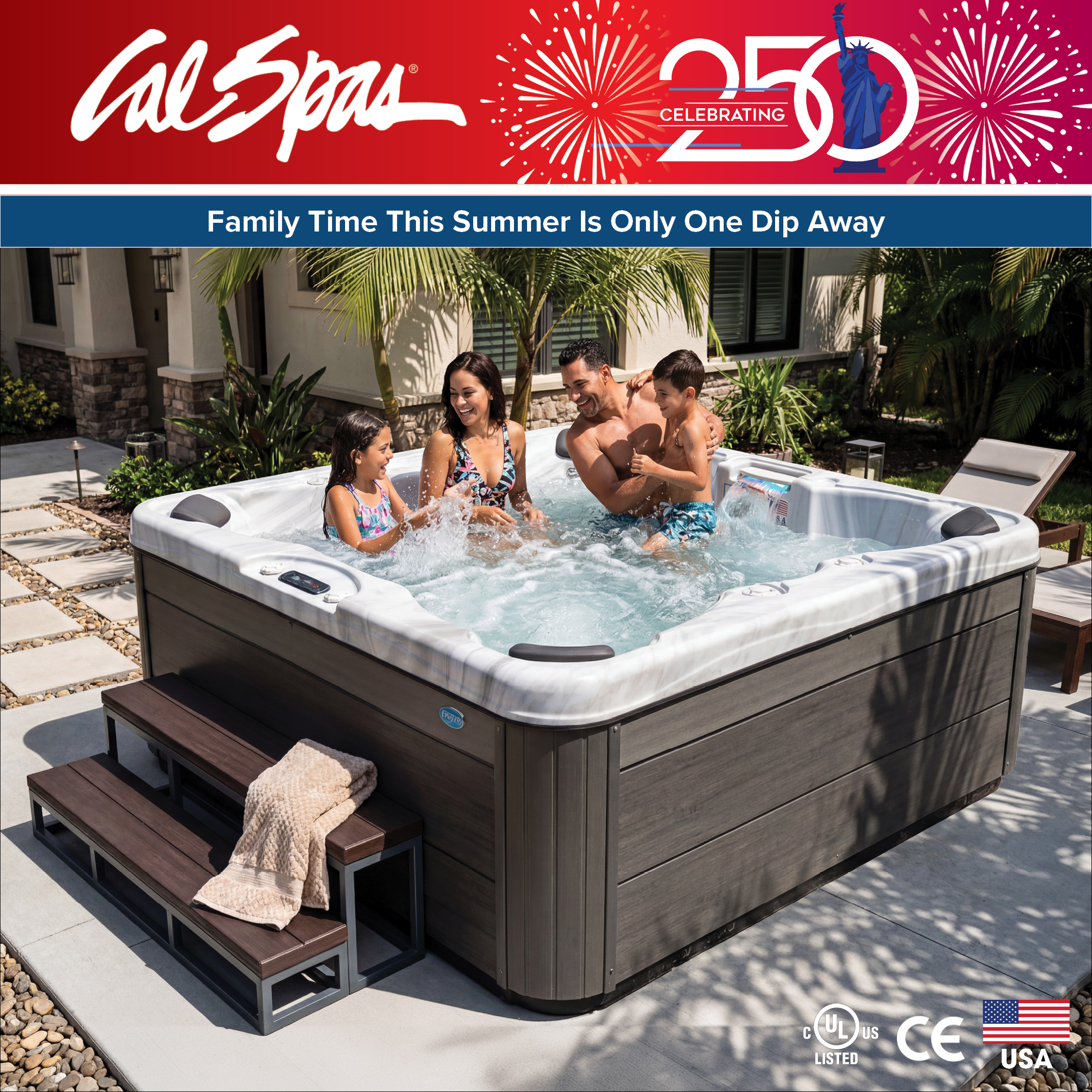 Calspas hot tub being used in a family setting - Waukesha